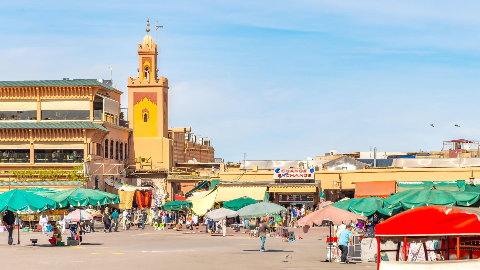 Jemaa el-Fna square at sunset in the medina of Marrakech