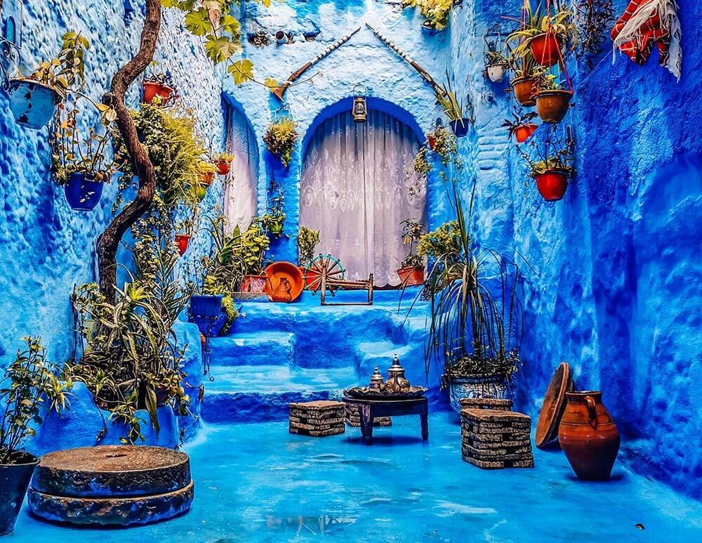 Blue-washed streets of Chefchaouen in the Rif Mountains