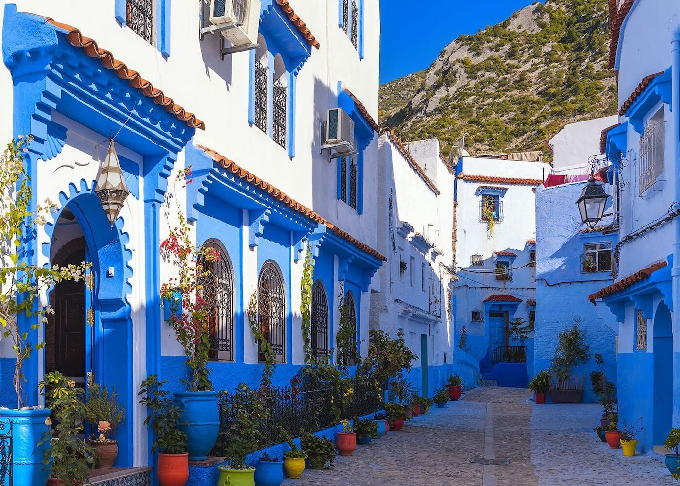 Narrow blue-painted streets of Chefchaouen in northern Morocco