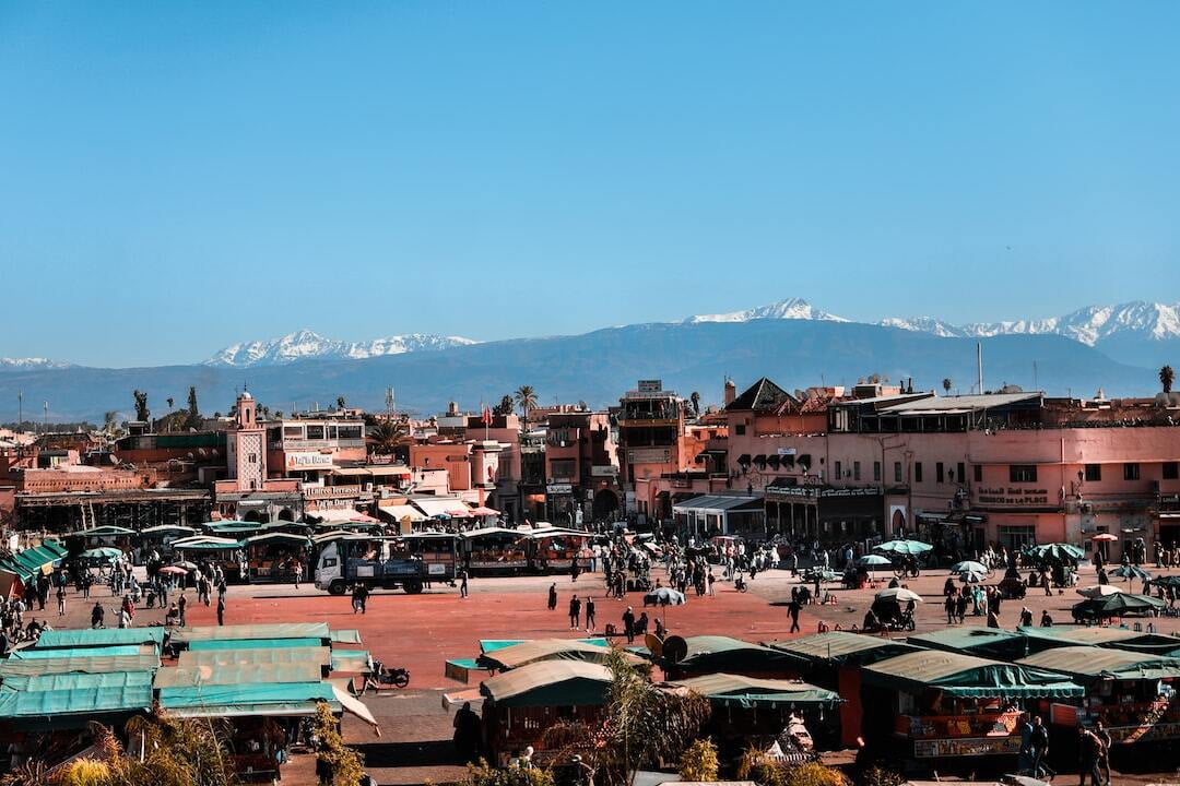 Marrakech medina and Koutoubia Mosque at sunset
