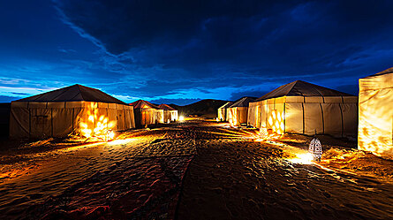 Luxury desert glamping camp in the Sahara