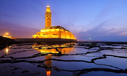 Hassan II Mosque at sunset in Casablanca