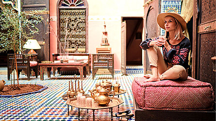 Guesthouse and maison d'hotes in the Moroccan countryside, the kind of comfortable, low-stair stay chosen for senior travelers