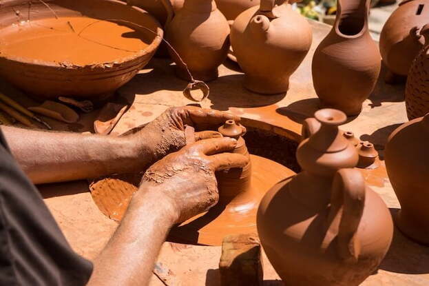 Handmade pottery making in the heart of Fez, Morocco