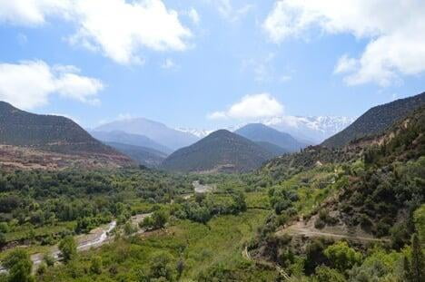 Green valley and Berber villages of the Ourika Valley in the Atlas Mountains near Marrakech